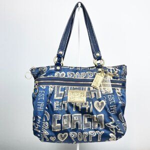 Coach Poppy Graffiti Metallic Gold Patent Leather Glam Tote Shoulder Bag 15301